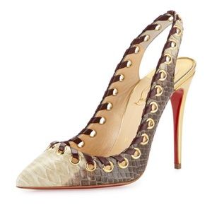 Louboutin Python Snakeskin Ostri Sling Back 37.5